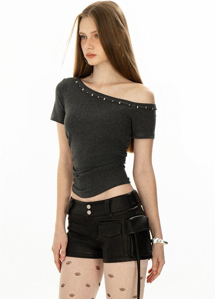 Studded Off Shoulder Crop Top