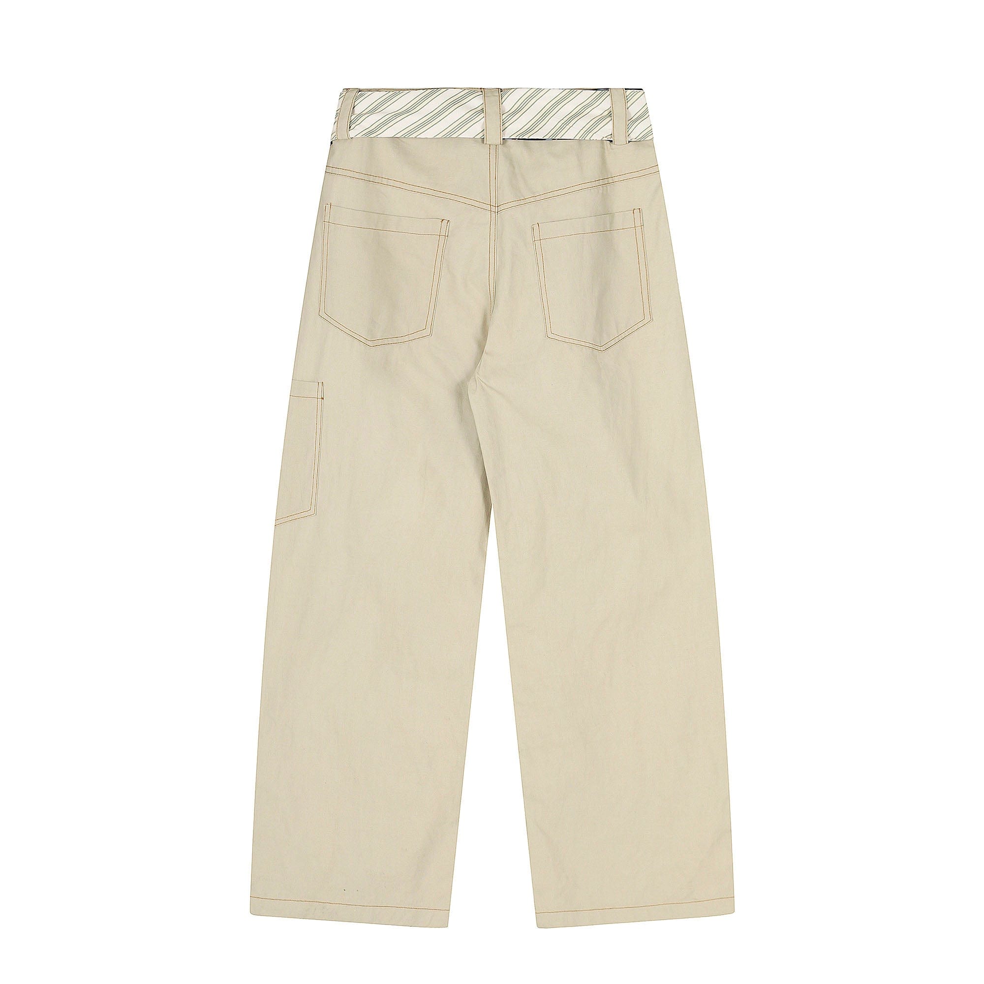 Wide-Leg Pants with Striped Tie Belt