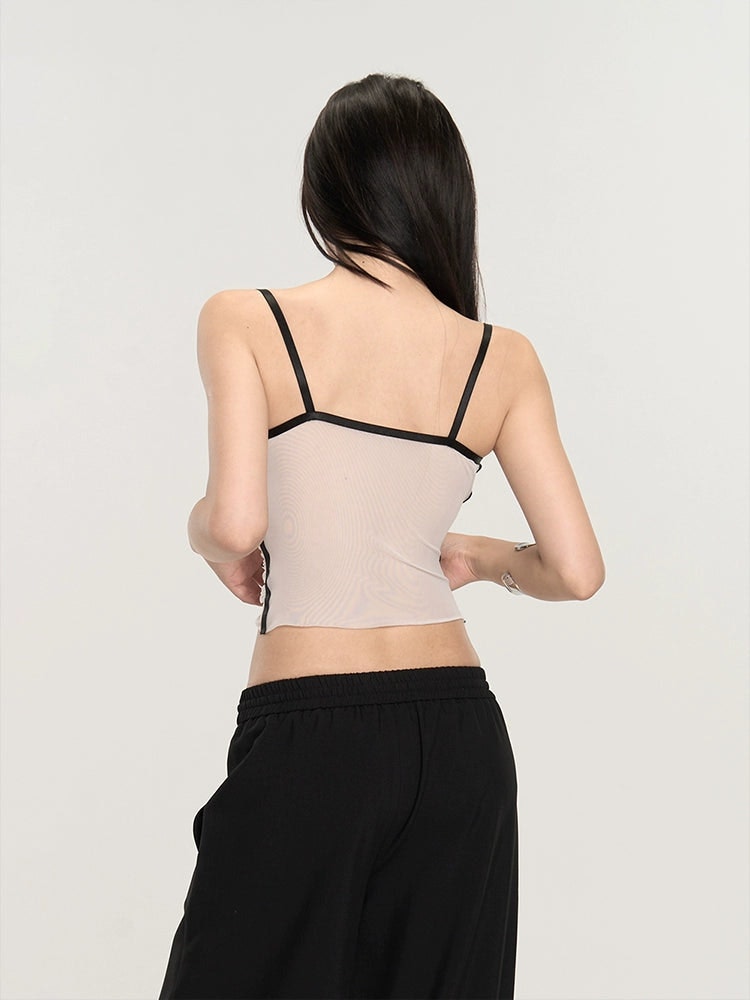 Contrast Bustier Crop Top with Slim Straps