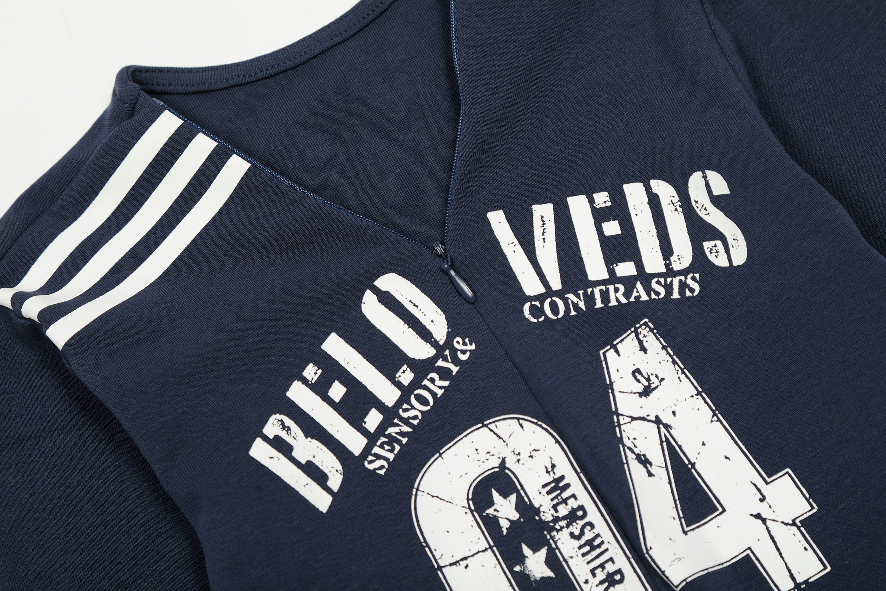 Navy Varsity Zip Up Top