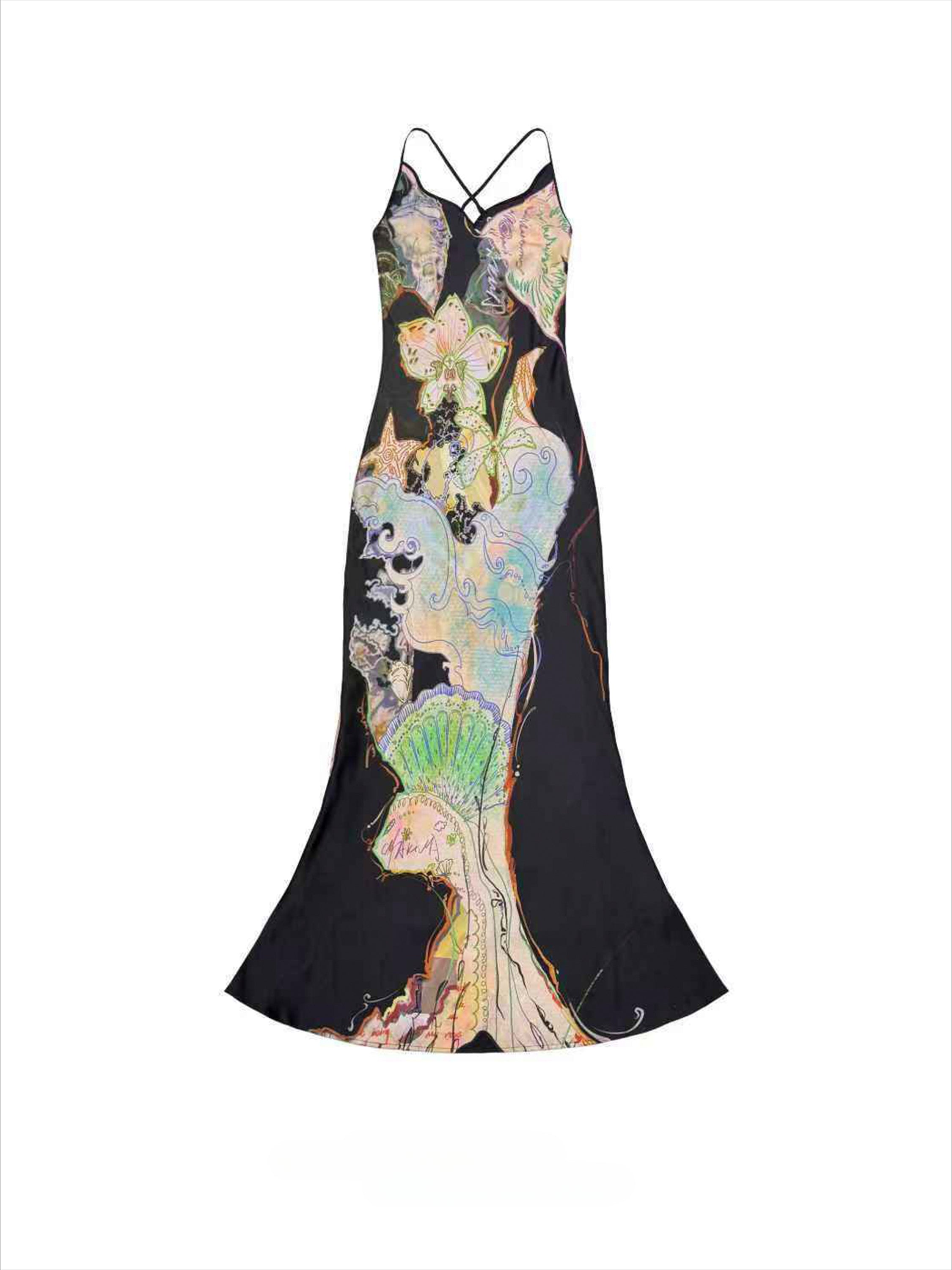 Tropical Print Fitted Mermaid Dress