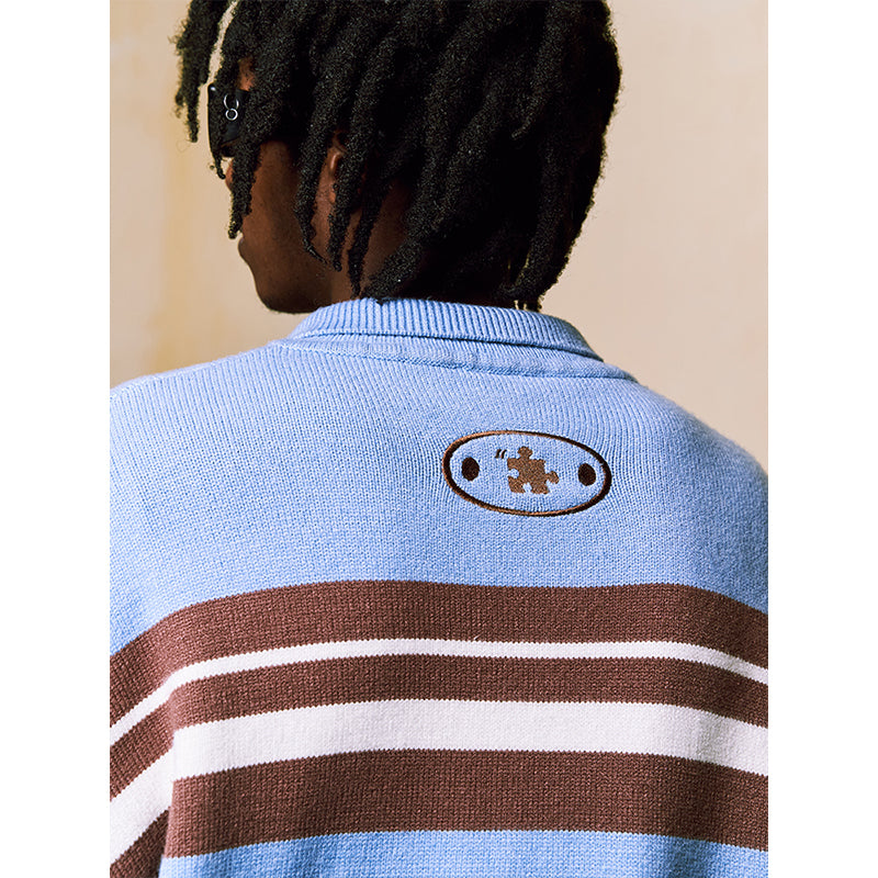 Classic Striped Polo Neck Knit Sweater - chiclara