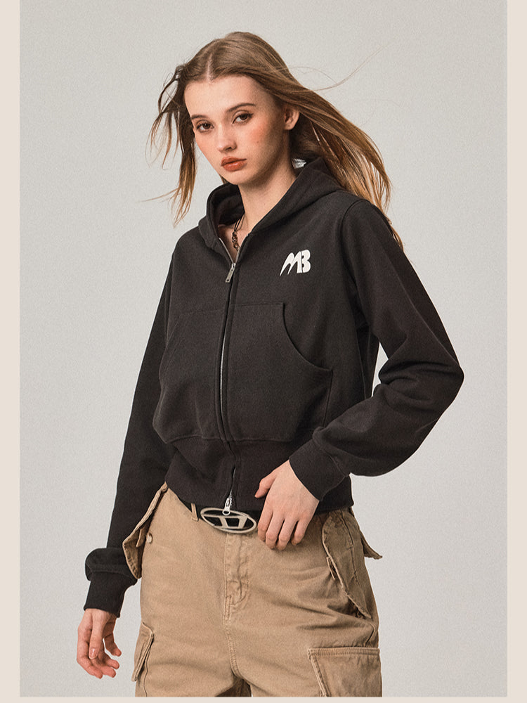 Cardigan à capuche rétro double zip