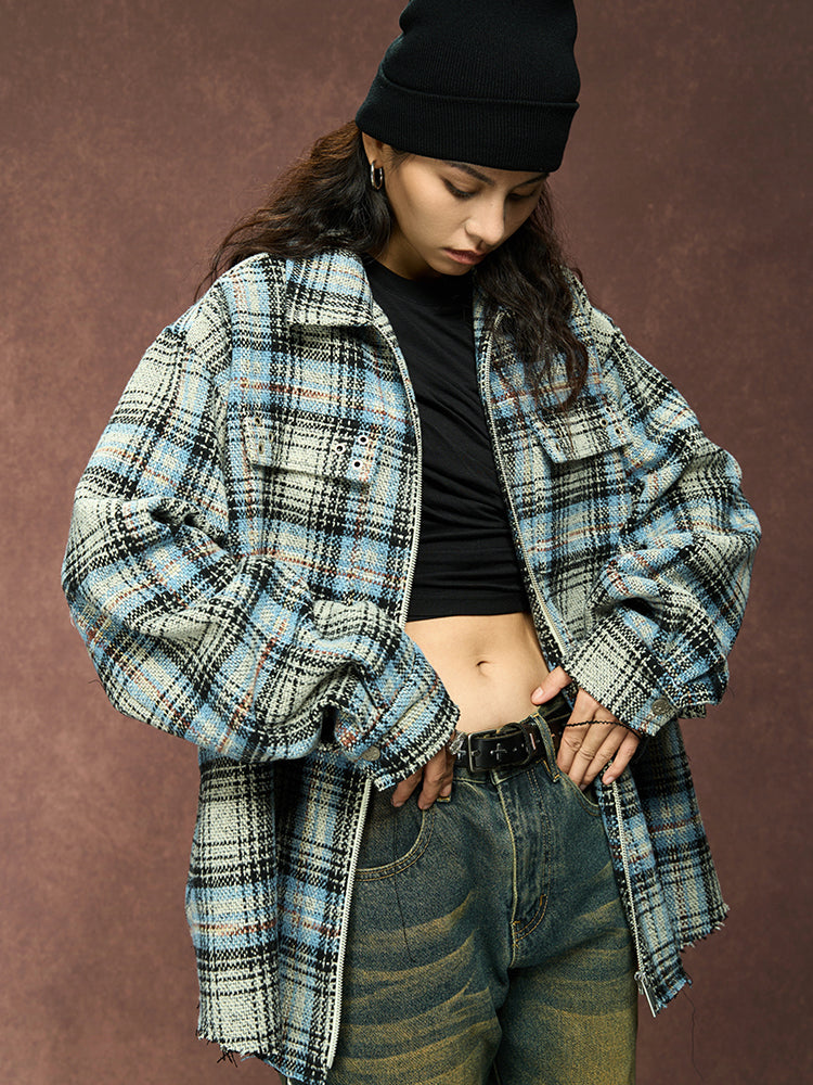 Deconstructed Plaid Shirt Jacket - chiclara