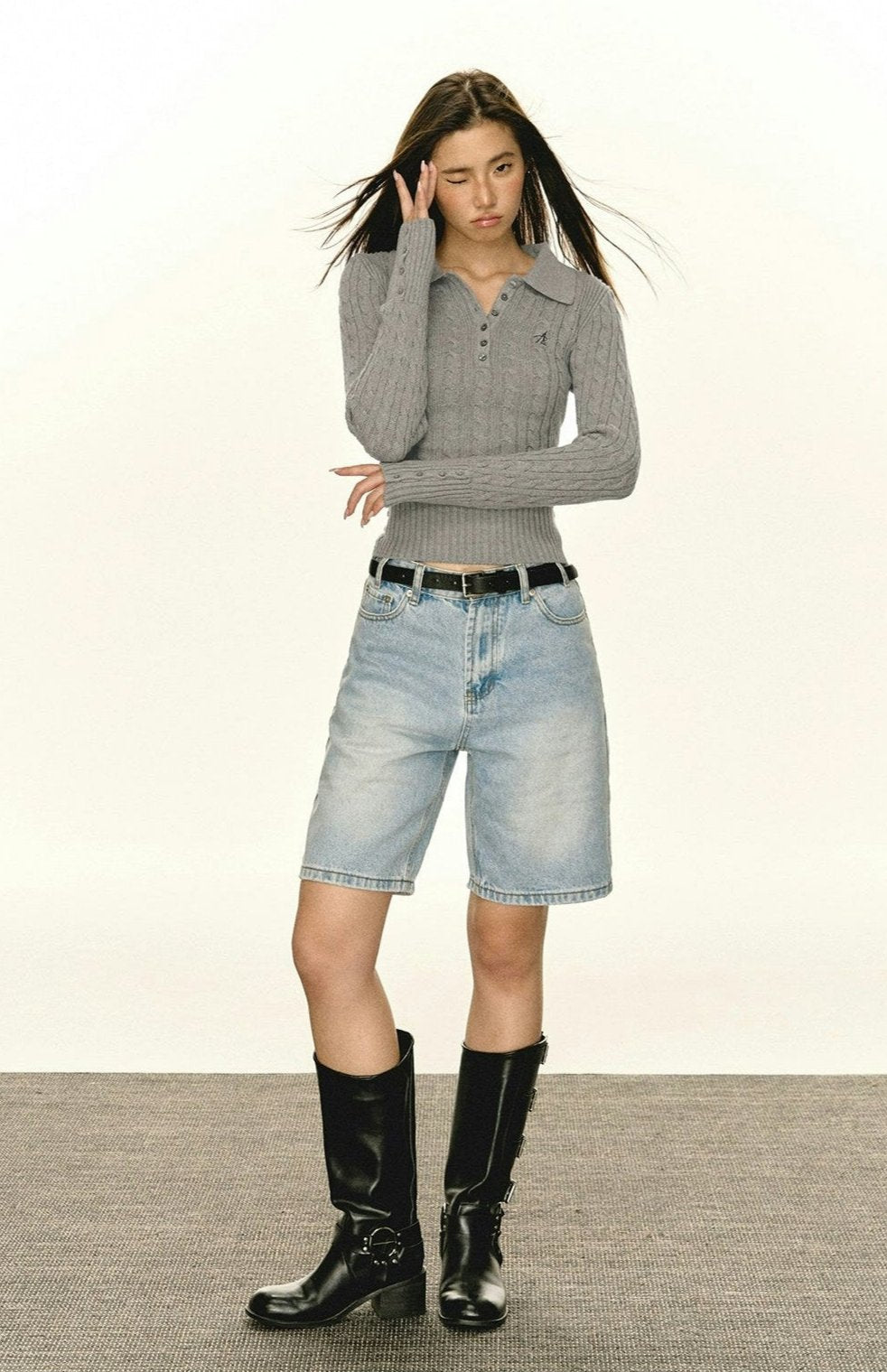Half-Button Cable Knit Polo Sweater