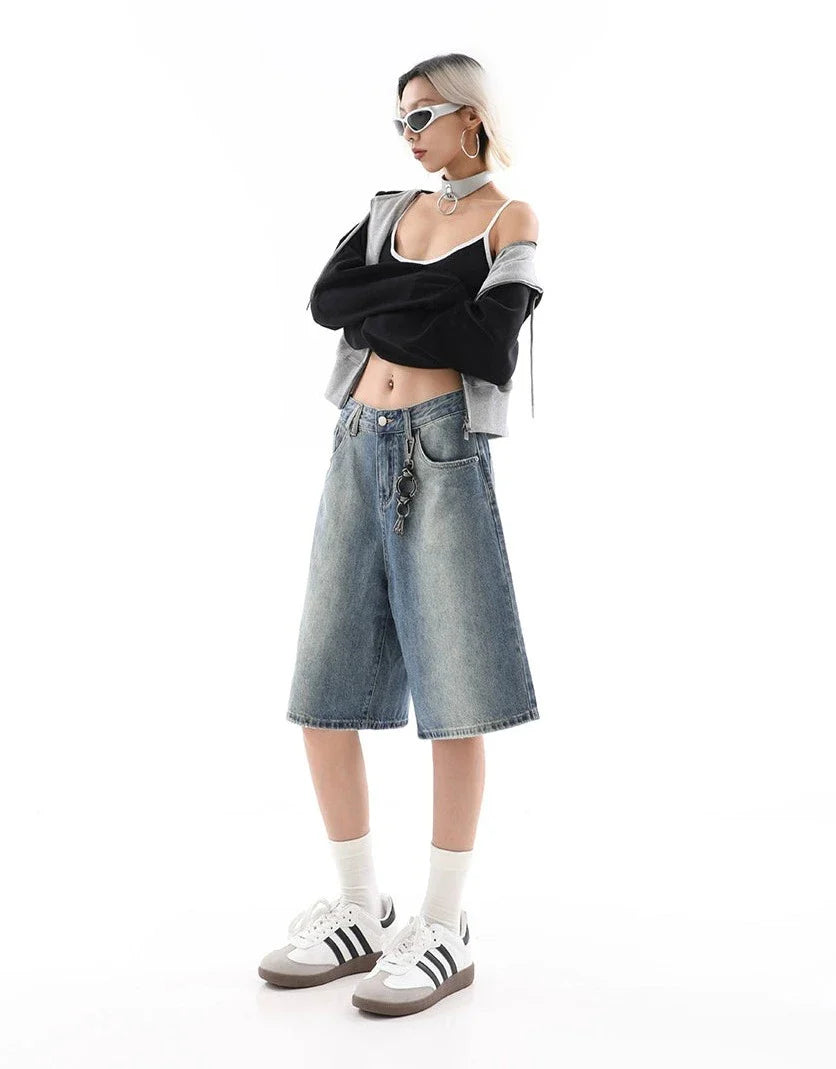 라이트워시 데님 버뮤다 culottes