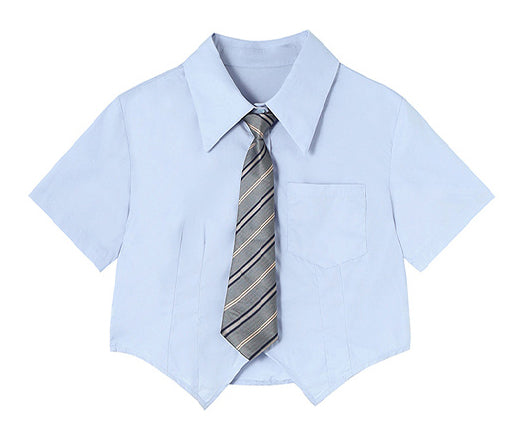 Weißes Kurzarmhemd mit Krawatten-JK-Stil