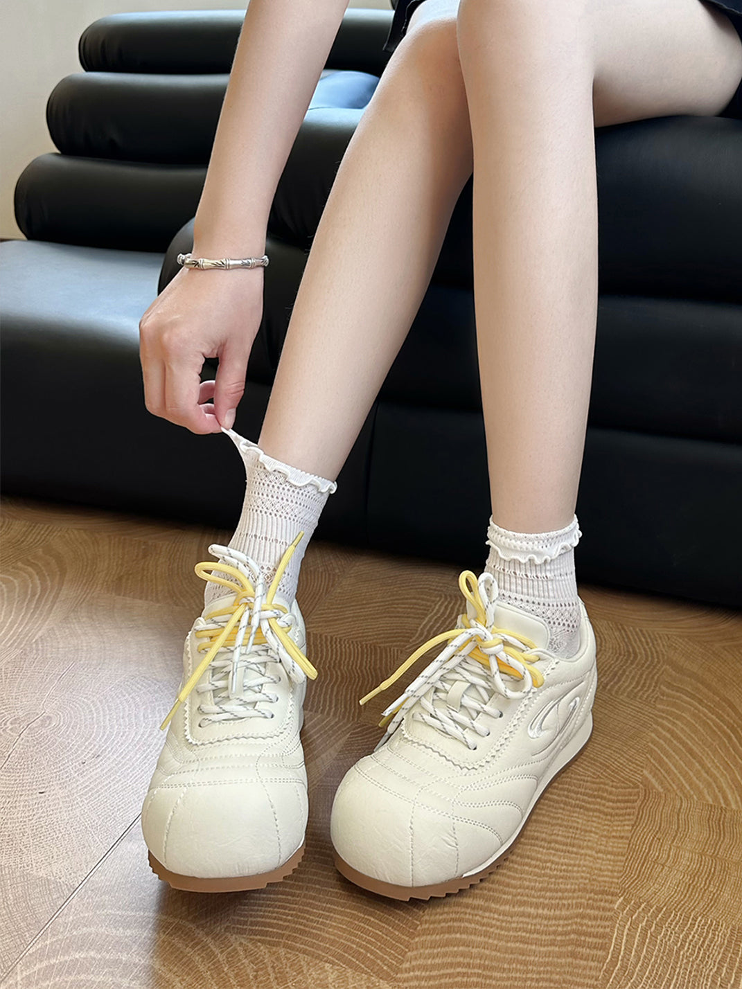 Double-Lace Metallic Low-Profile Trainers - View 2