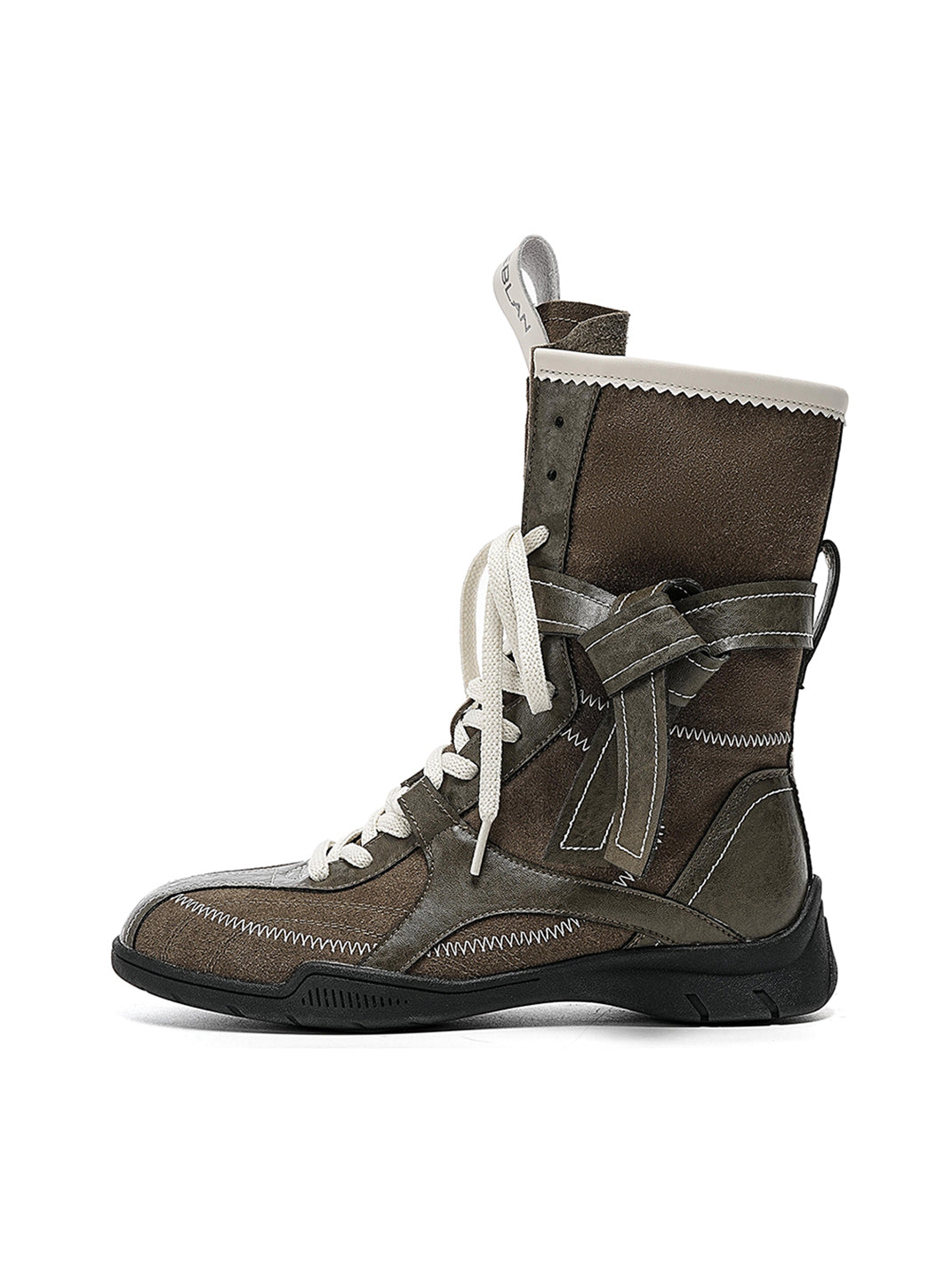 Asymmetric Foldover Lace-Up Calf Boots - View 7