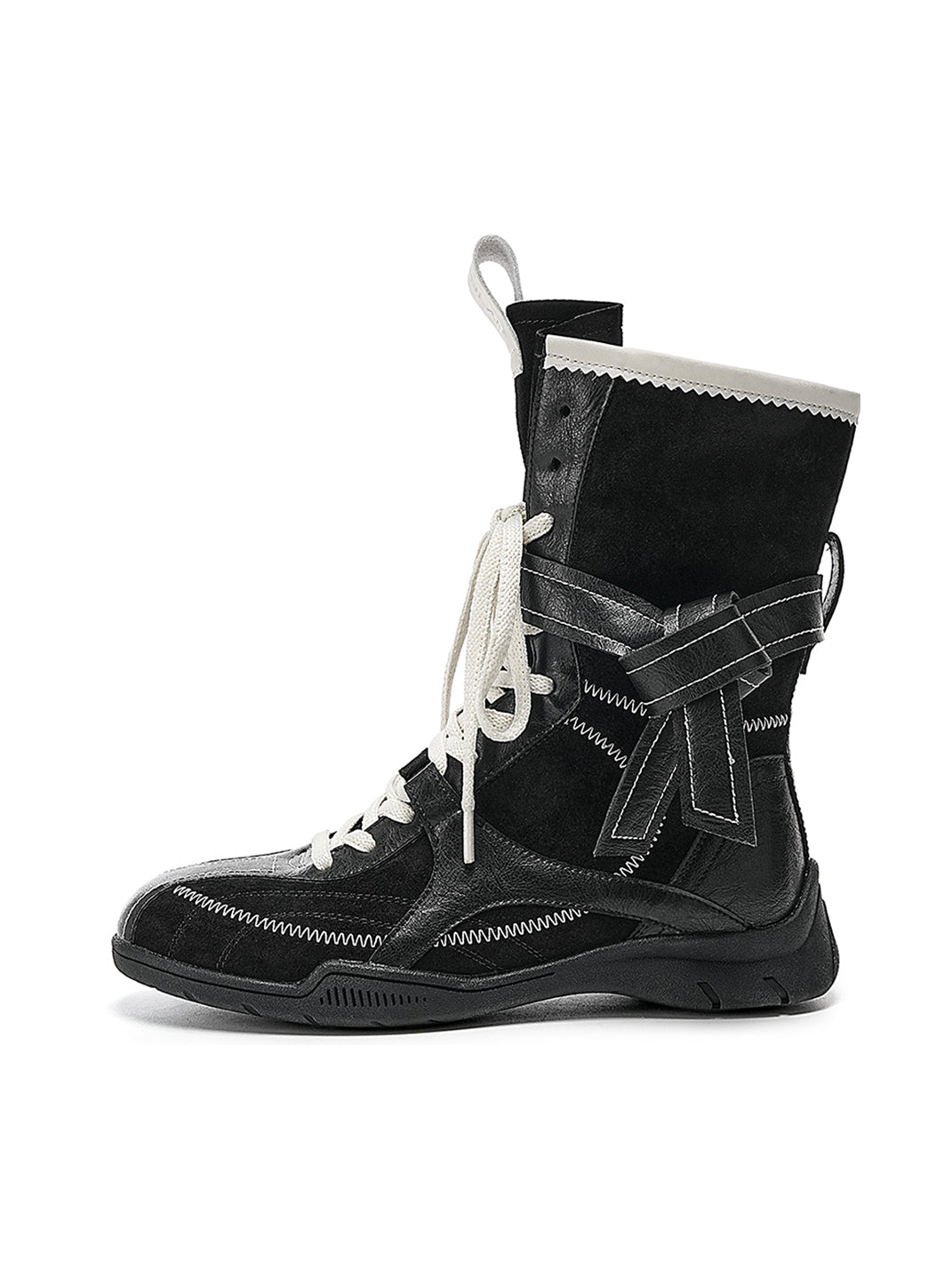 Asymmetric Foldover Lace-Up Calf Boots - View 8