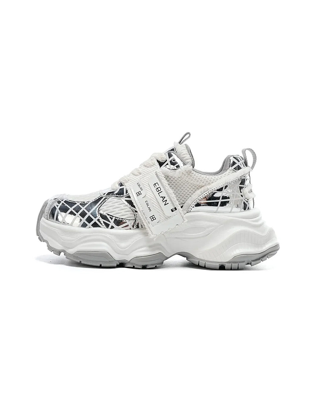 Metallic Silver Mesh Tech Runner Sneakers