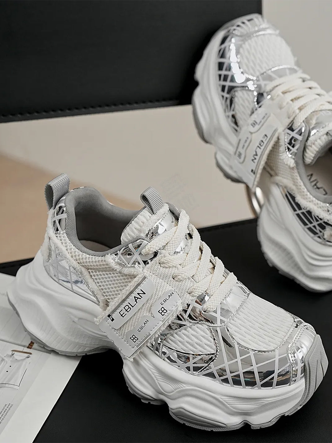 Metallic Silver Mesh Tech Runner Sneakers - View 4