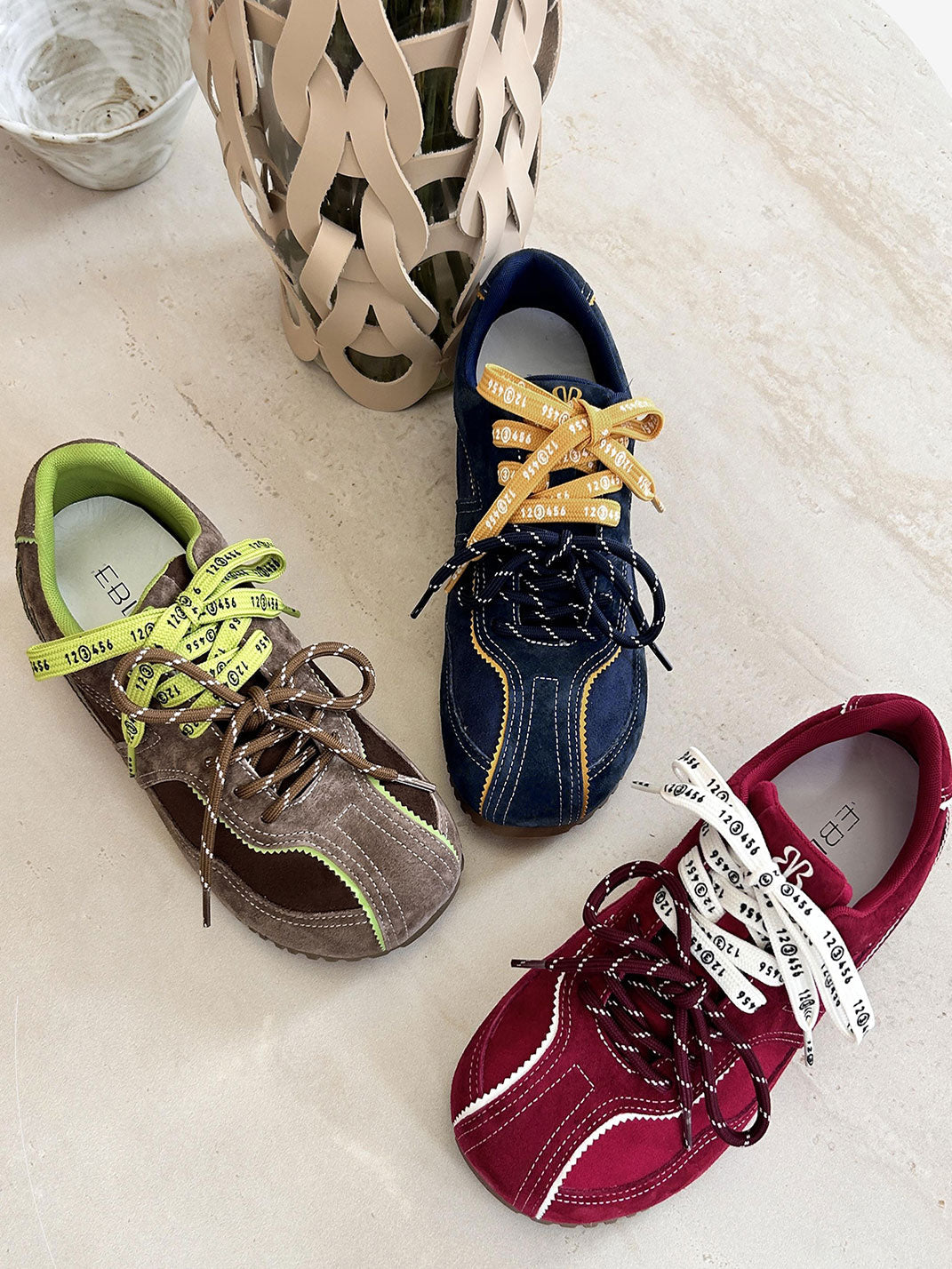 Contrast Suede Ribbon-Lace Retro Sneakers - View 7