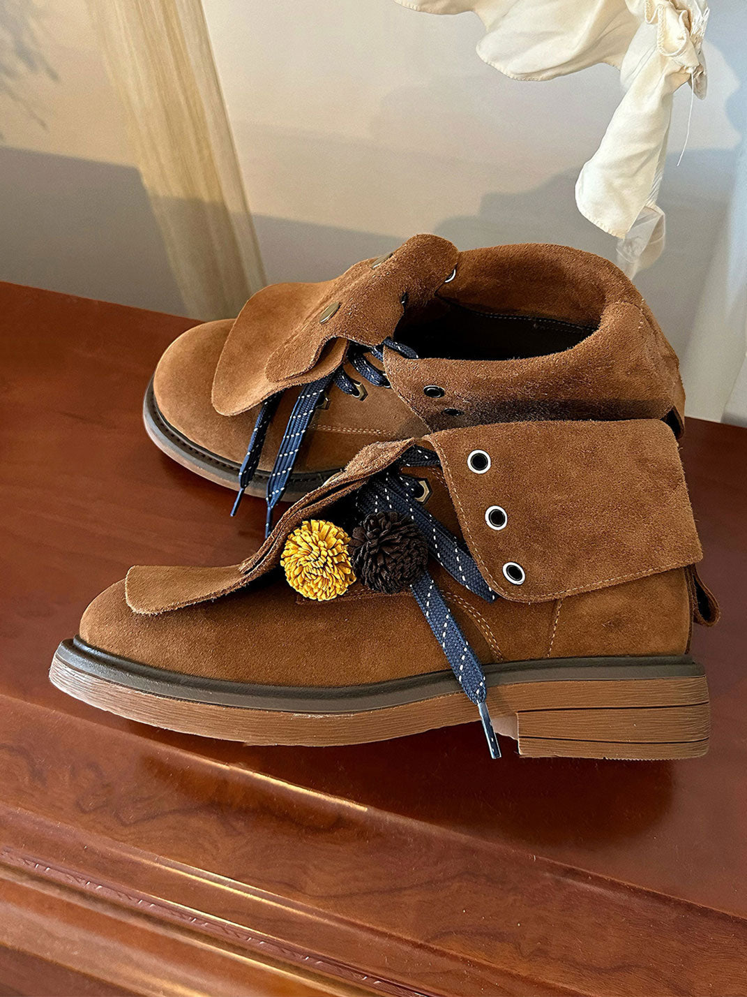 Tassel-Flap Suede Lace-Up Ankle Boots - View 3
