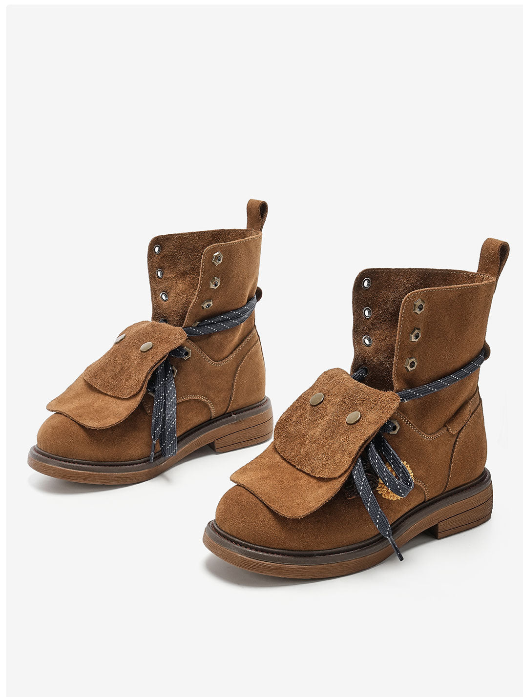 Tassel-Flap Suede Lace-Up Ankle Boots - View 5