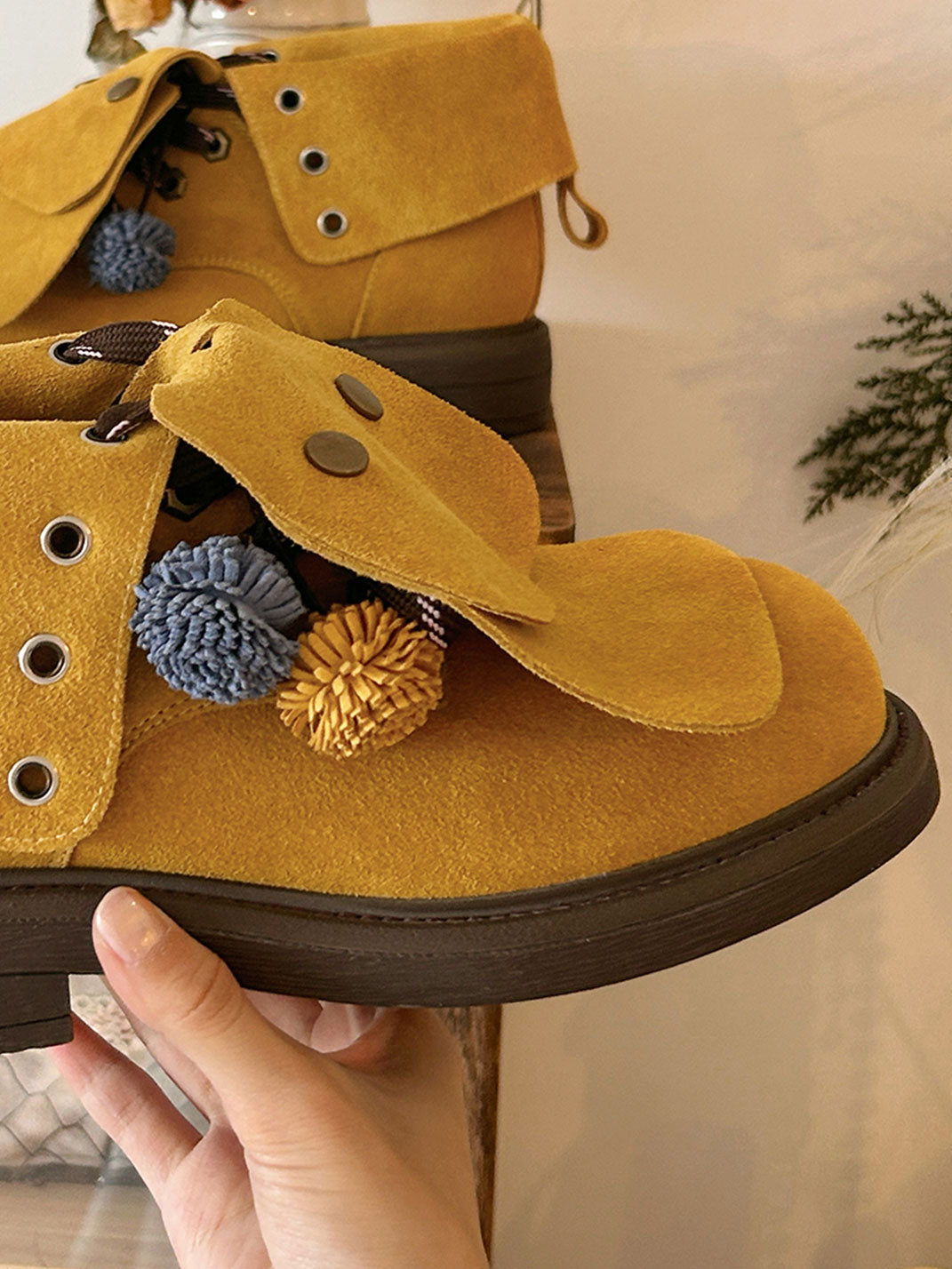Tassel-Flap Suede Lace-Up Ankle Boots - View 10