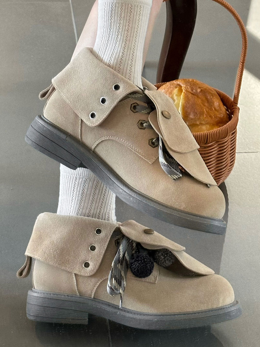 Tassel-Flap Suede Lace-Up Ankle Boots - View 14
