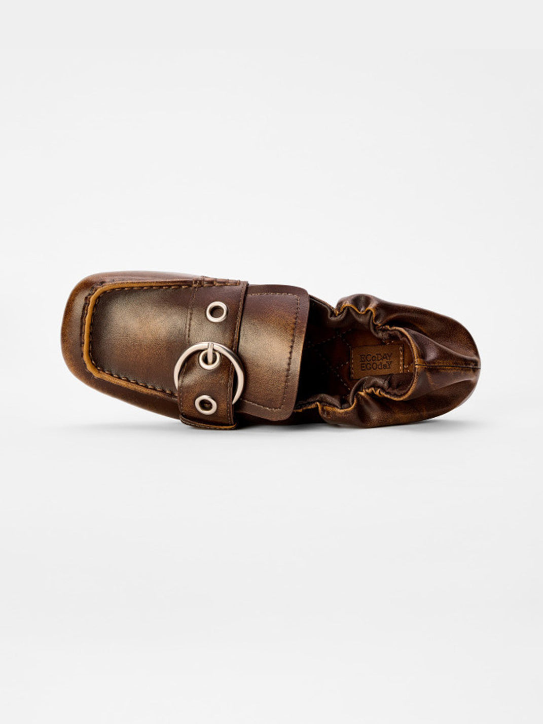 Burnished Ruched Leather Buckle Flats - View 10