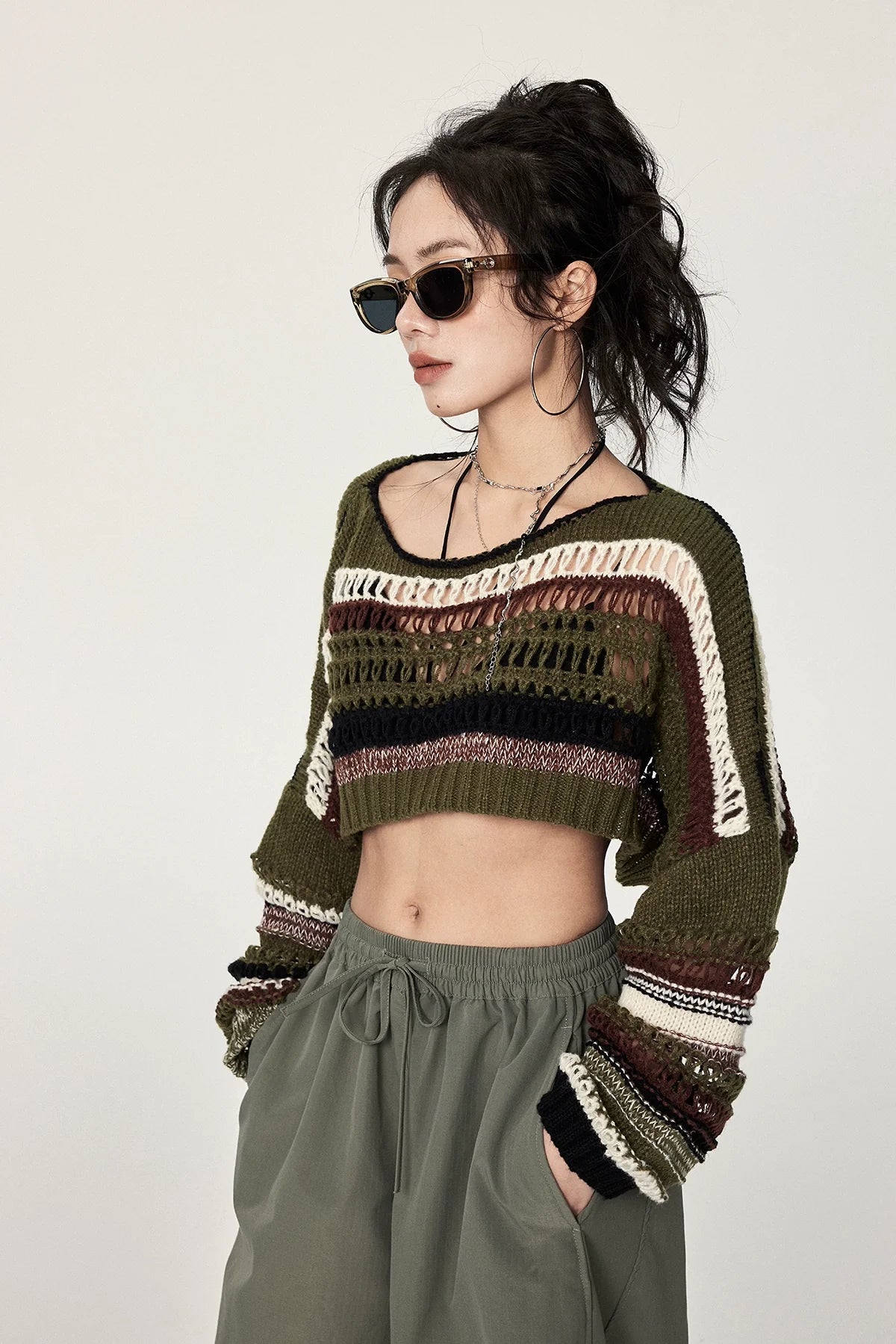Striped Crochet Crop Sweater