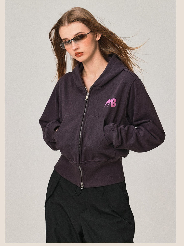 Cardigan à capuche rétro double zip