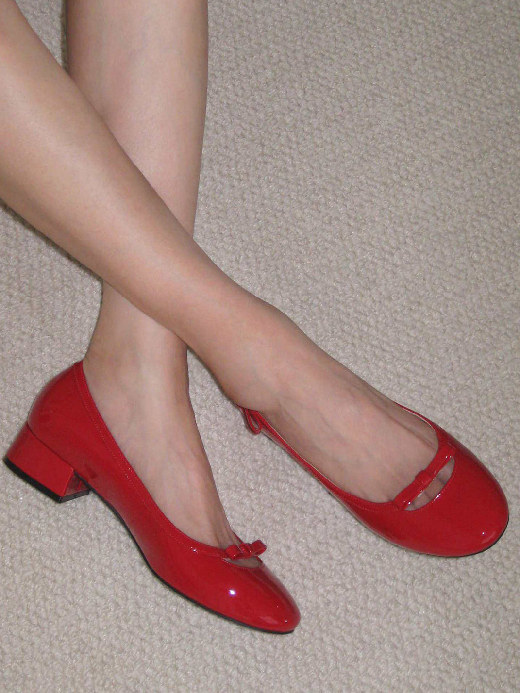 Red Leather Bow Mid-Heel Pumps - View 4