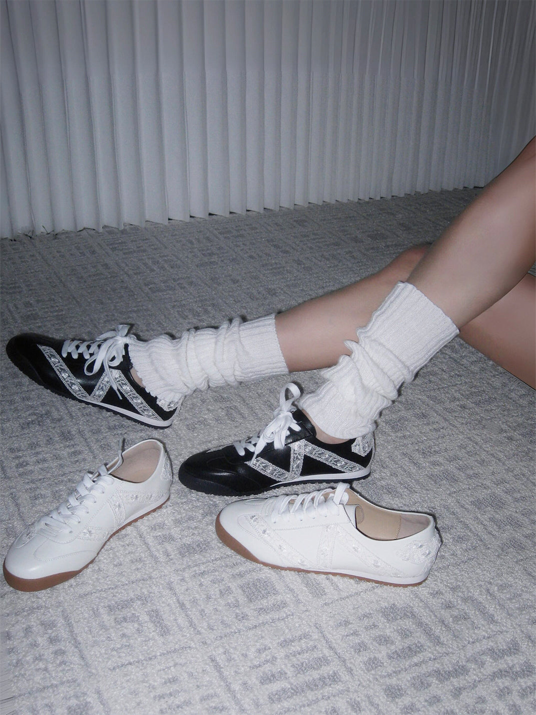 Floral-Lace Leather Low-Profile Sneakers - View 4