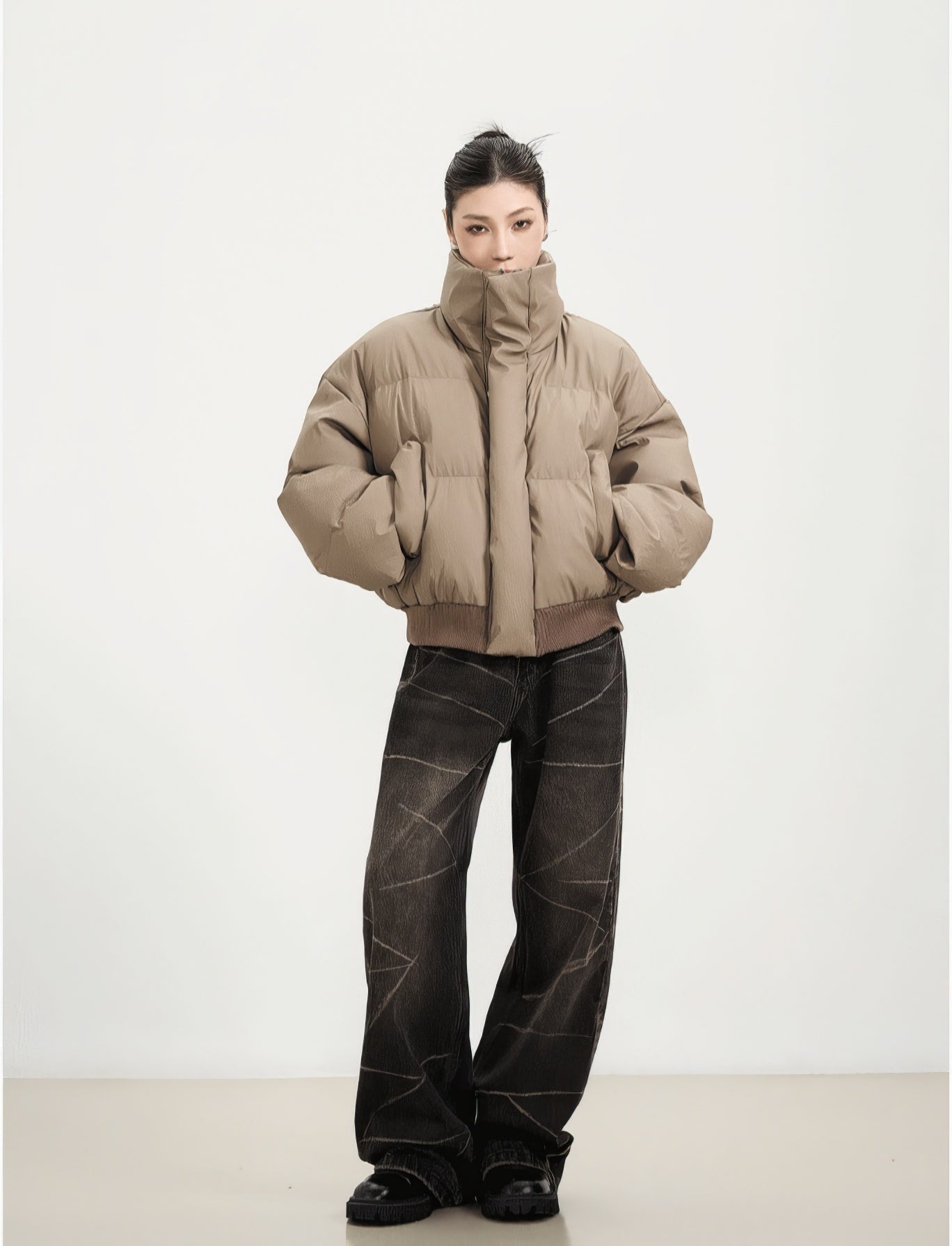 Ribbed Hem Puffer Winter Jacket