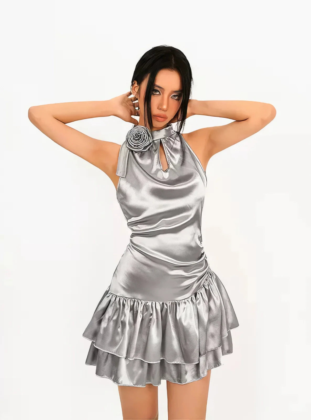 Metallic Halter Cocktail Party Dress