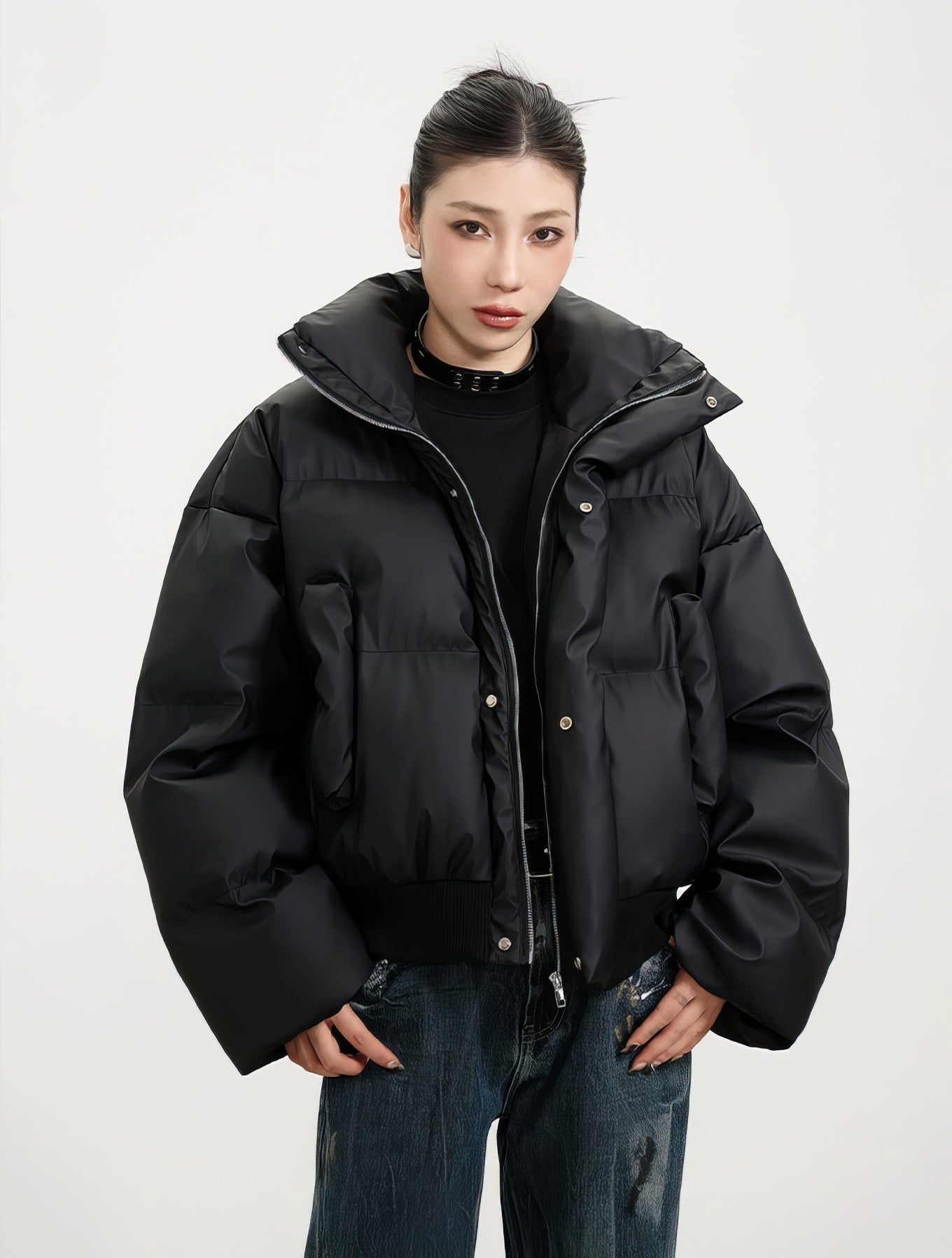 Ribbed Hem Puffer Winter Jacket