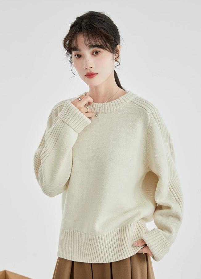 Drop Shoulders Ribbed Crewneck Sweater