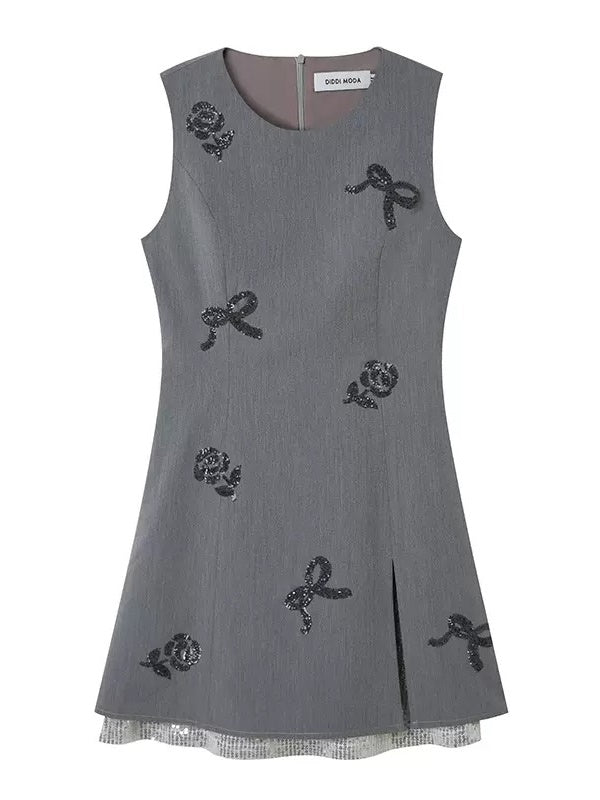 Ribbon&Flower Sleeveless Waist Slimming One-Piece - chiclara