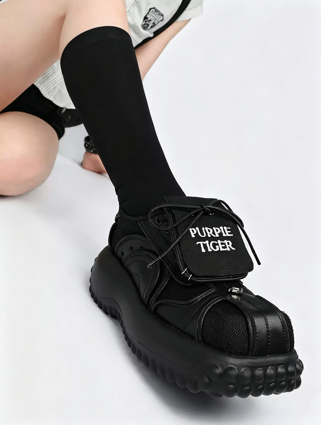 Foldover-Tongue Black Chunky Platform Sneakers - view 5