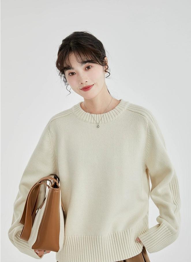 Drop Shoulders Ribbed Crewneck Sweater