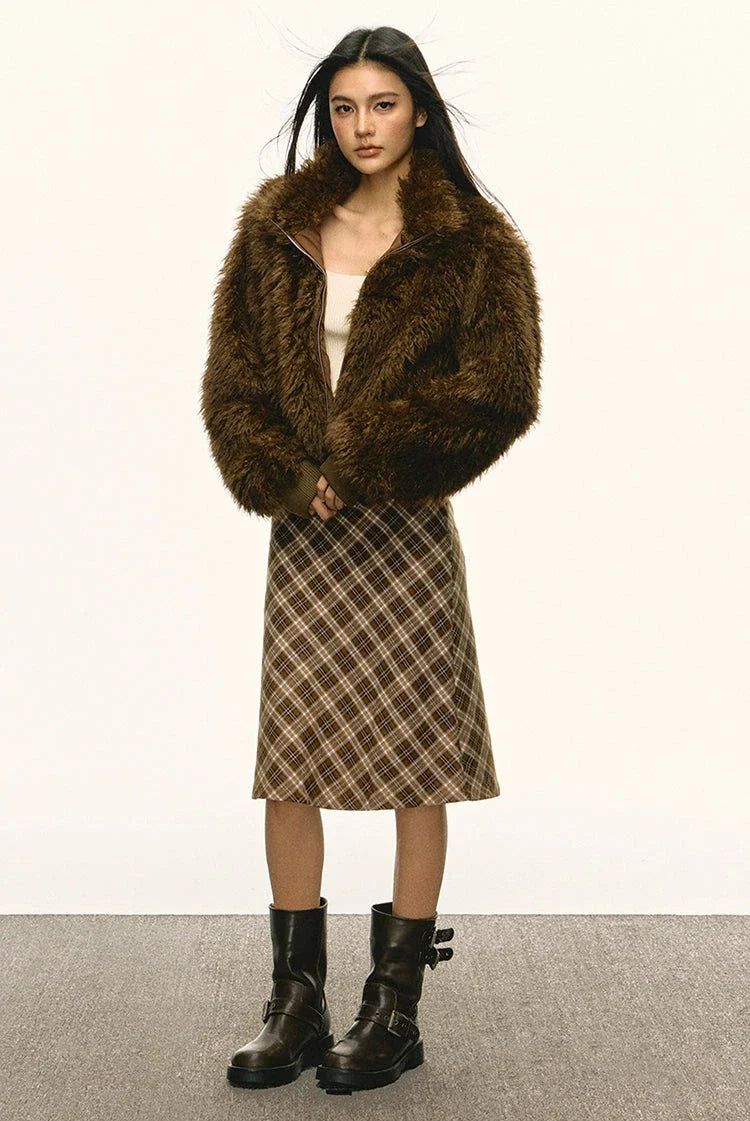 브라운 퍼 윈터 지퍼 재킷