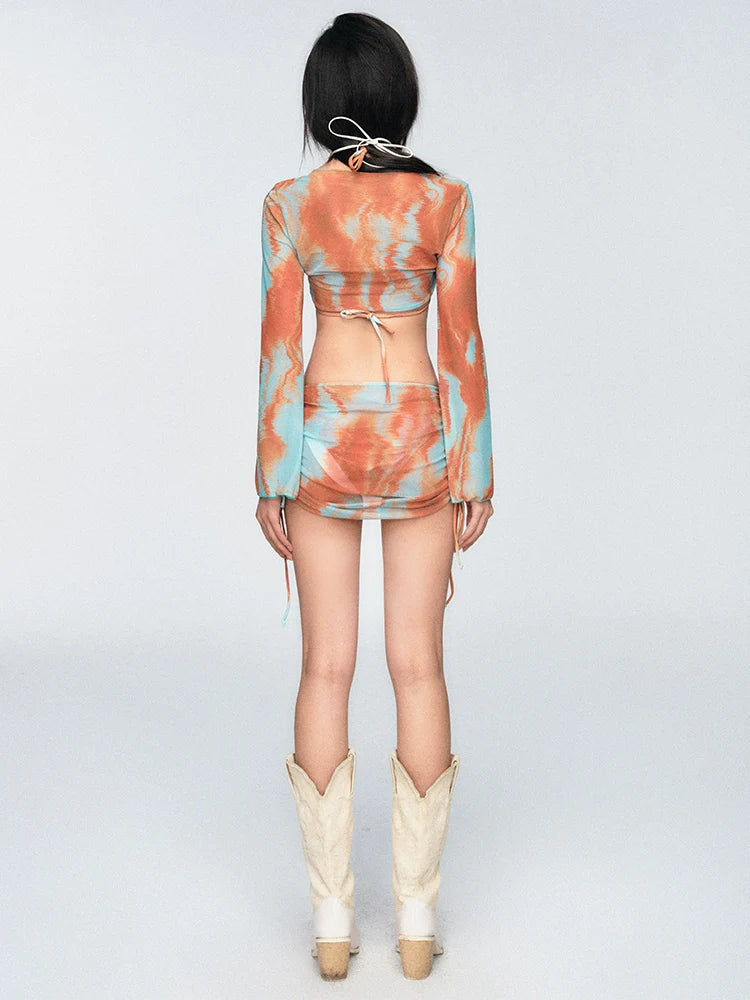 Blue Orange Tie Dye Skirt Set