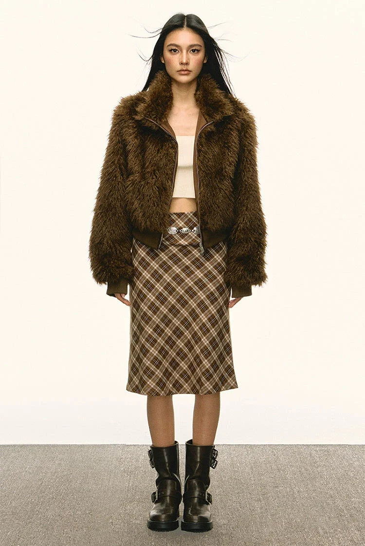 브라운 퍼 윈터 지퍼 재킷