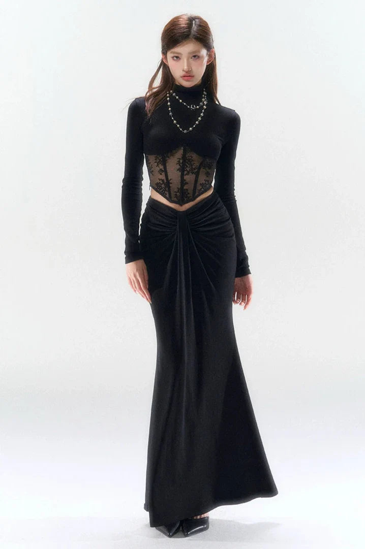 Lace Corset Evening Long Sleeve Top