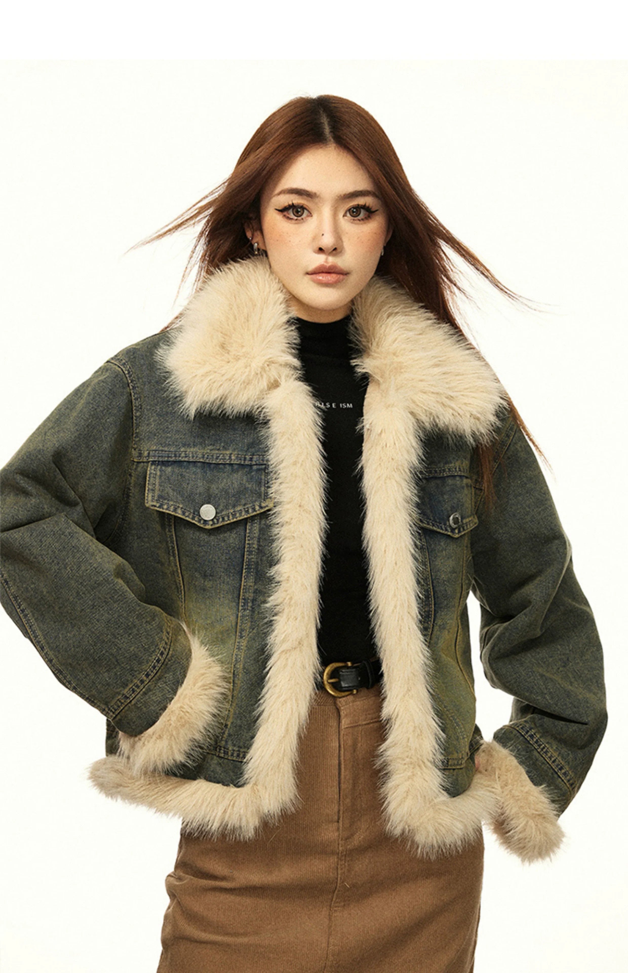 Vintage Fur-Lined Denim Winter Jacket