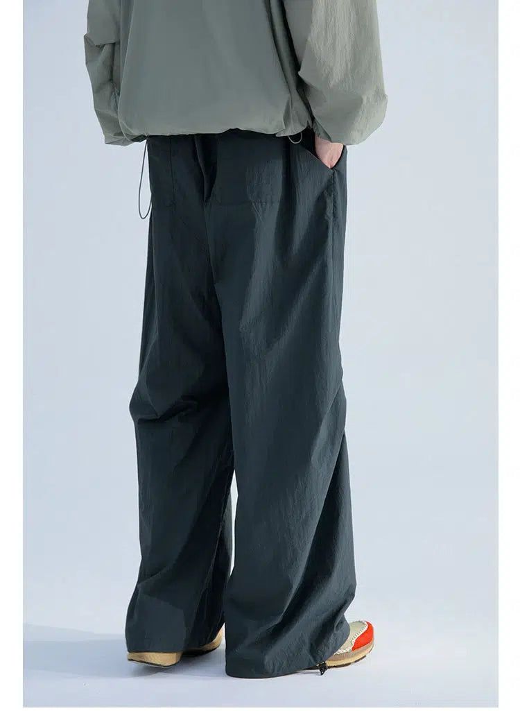 Loose Pleated Track Pants in Solid Color - chiclara