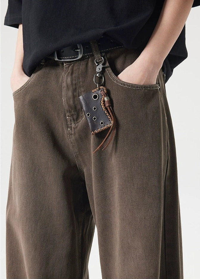 Brown Sand-Faded Wide-Leg Jeans