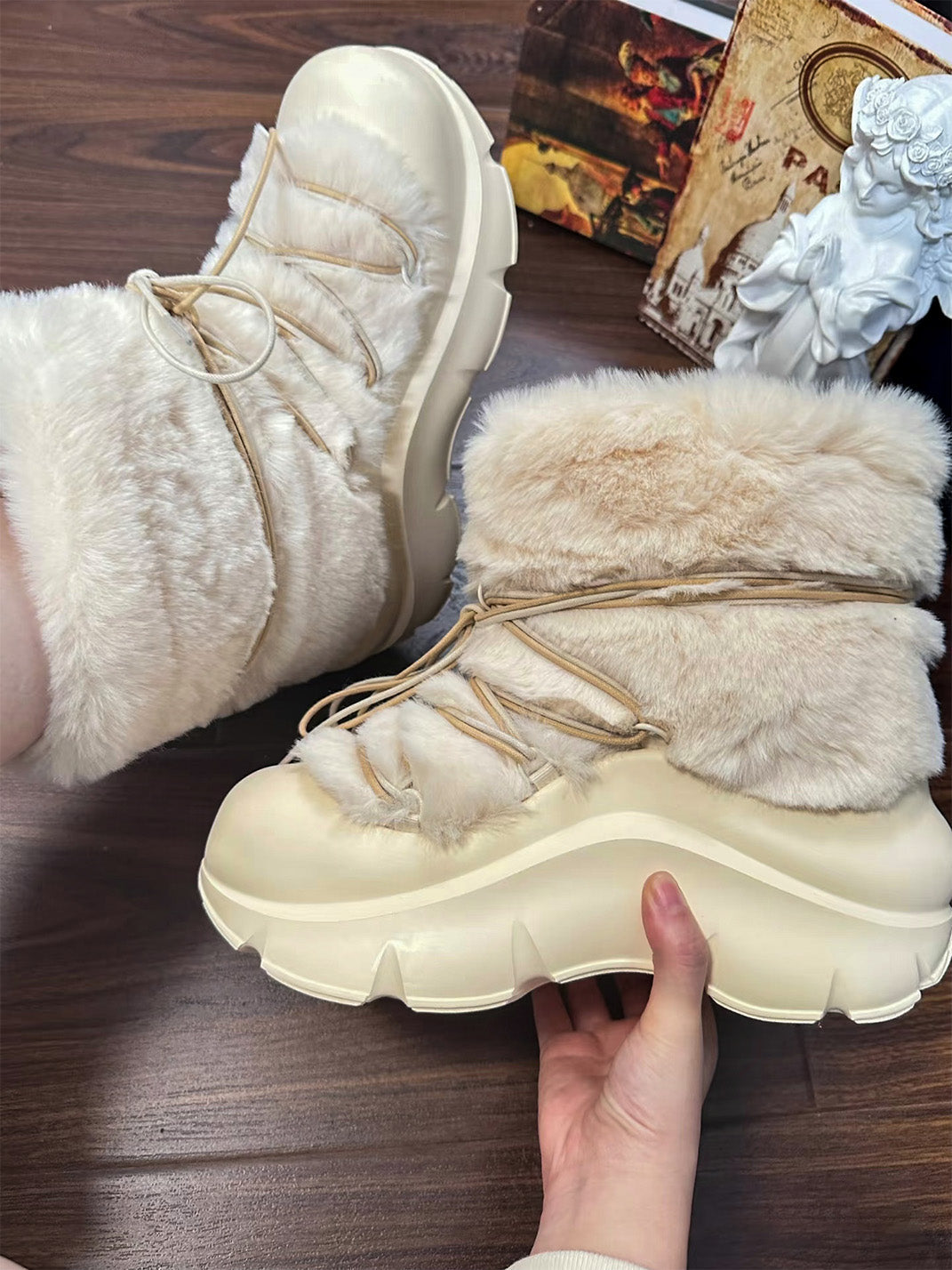 Faux Fur Beaded Platform Snow Boots - View 3