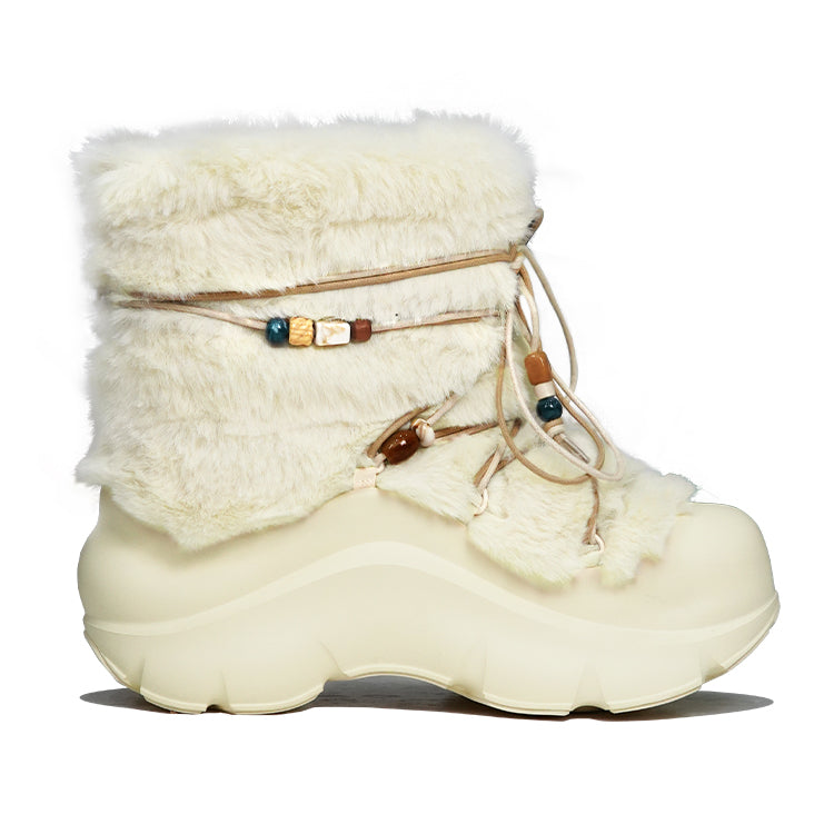 Faux Fur Beaded Platform Snow Boots - View 6