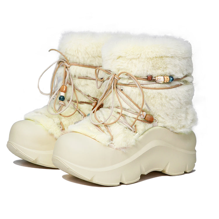 Faux Fur Beaded Platform Snow Boots - View 7