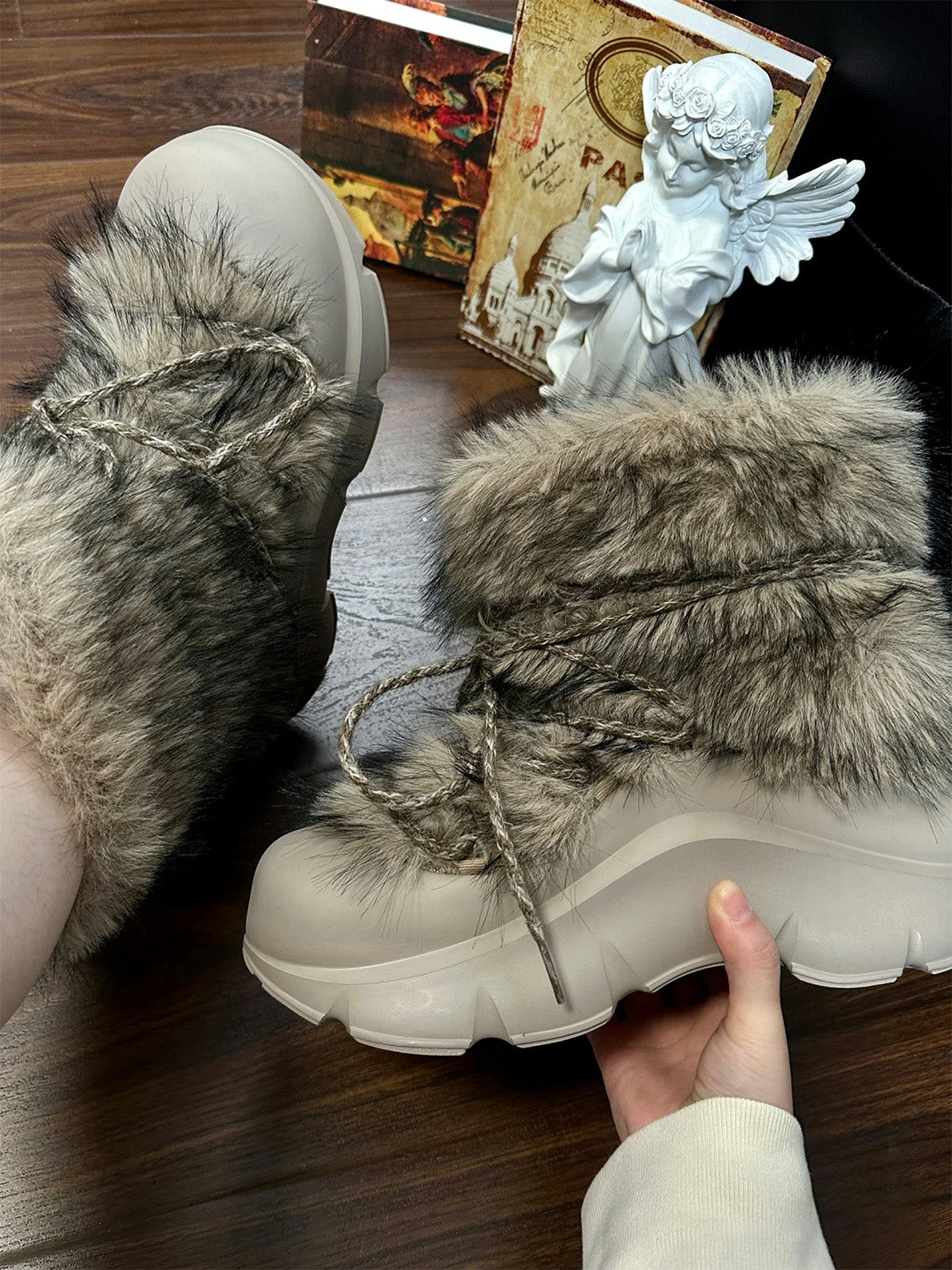 Faux Fur Beaded Platform Snow Boots - View 11