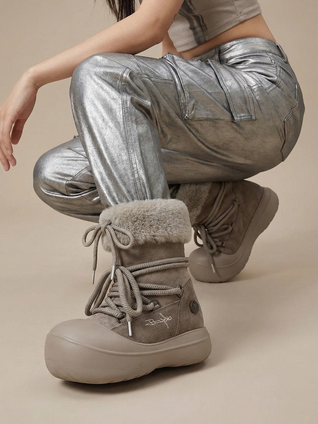 Faux Fur Cuff Platform Snow Boots - View 3
