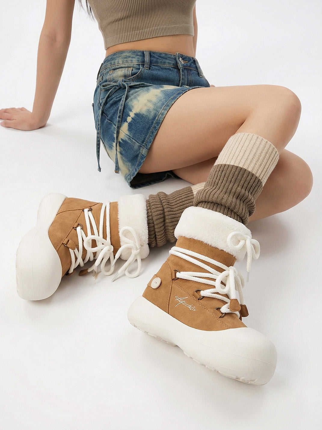 Faux Fur Cuff Platform Snow Boots - View 9
