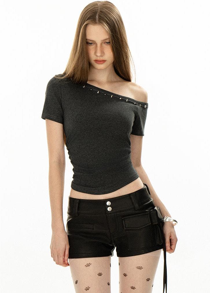 Studded Off Shoulder Crop Top