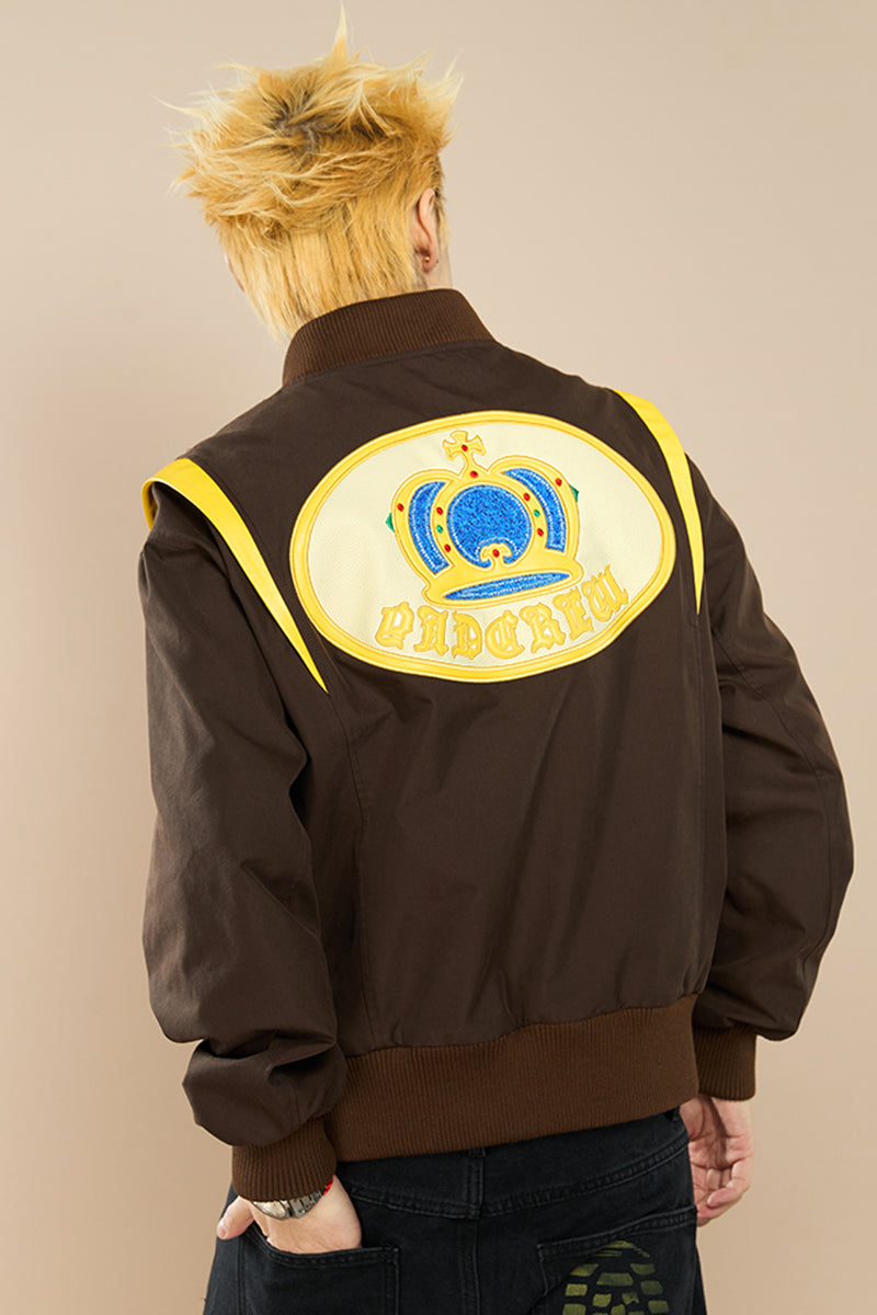 Regal Crown Embroidered Baseball Jacket - chiclara