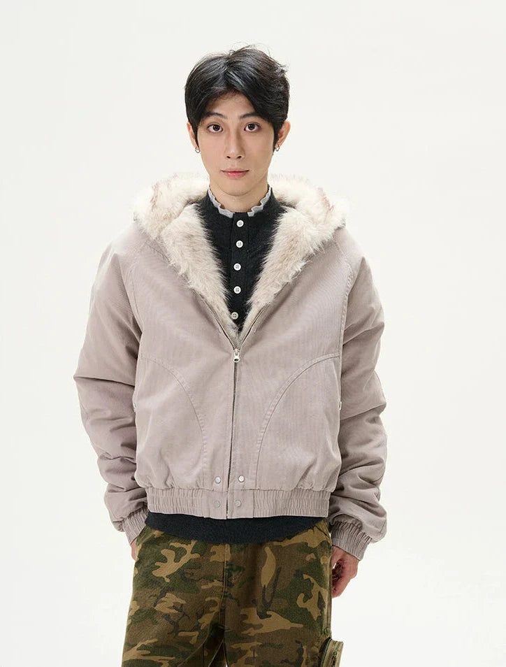 Oversized Bomber Jacket with Faux Fur Trim