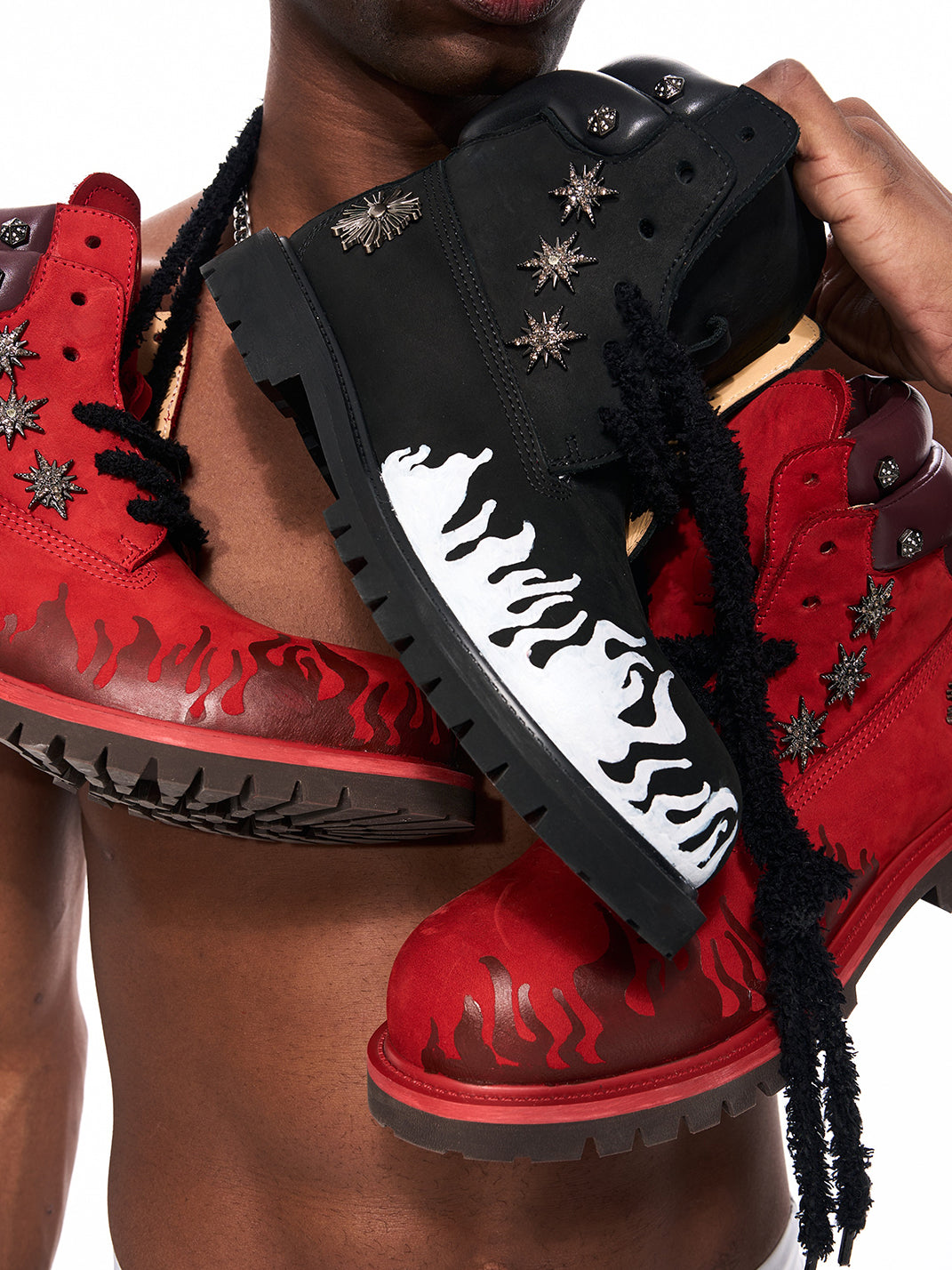 Flame Applique Genuine Leather Combat Boots - View 7
